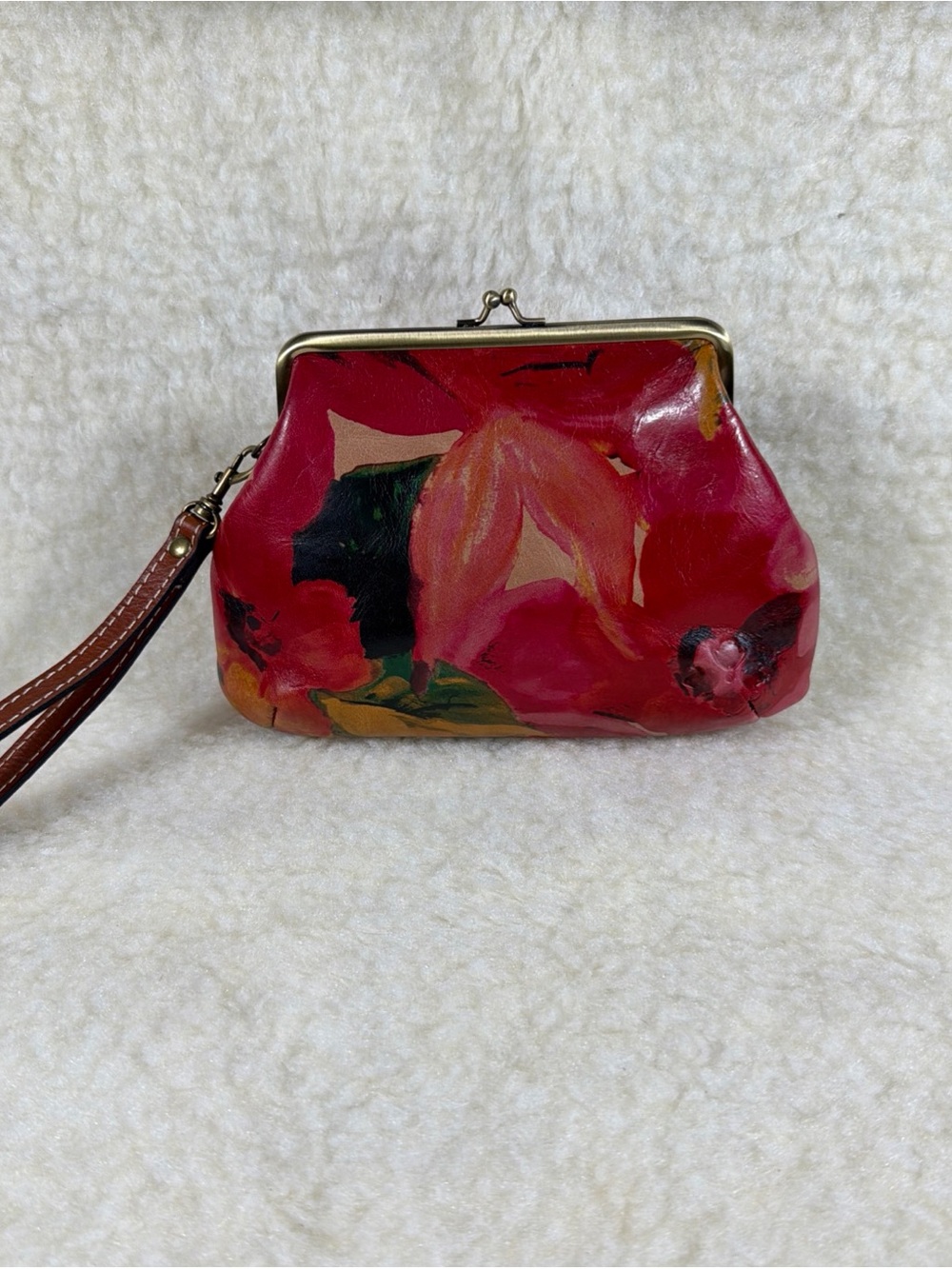 Patricia Nash Floral Print Red Leather Wristlet Clutch